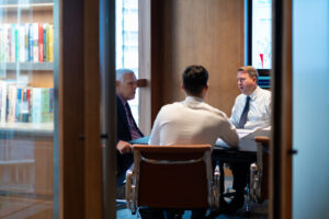 A picture looking into our conference room whilst having a meeting.